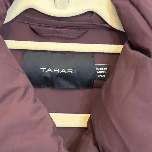 Tahari Puffer Coat Womens S Merlot Down Waterfowl Quilted Belted Winter Outdoor - Picture 7 of 8